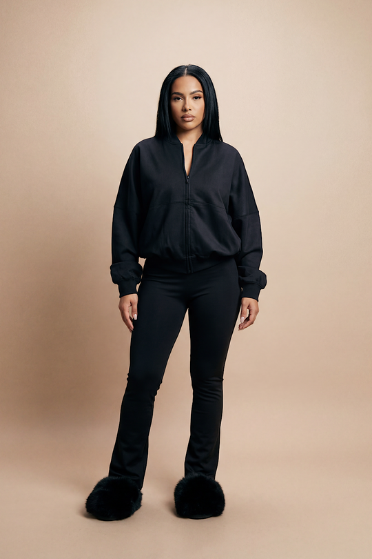 Black Interlock Bomber Lounge Set