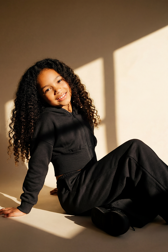 Kids Black Wide Leg Tracksuit