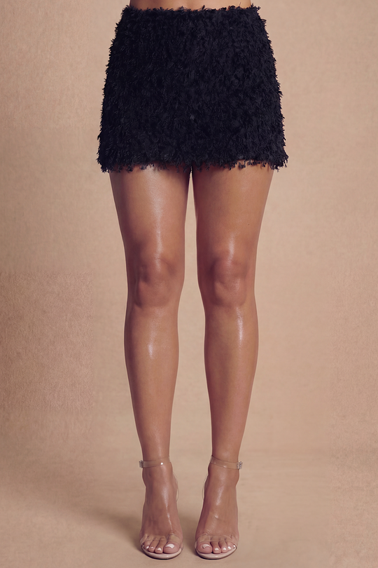 Black Textured Mini Skirt