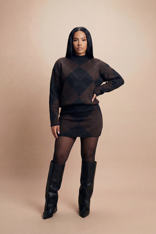 Brown Soft Knit Jumper & Skirt Set